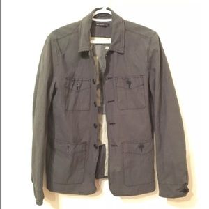 $498 John Varvatos Grey plaid button down jacket